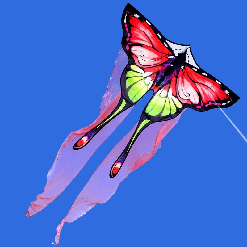 SGftre Red Tulle Butterfly Kite for Kids & Adults ，Easy to Fly Outdoor Fun Sports Beach Kids Children Outdoor Toys Kites (Tulle Butterfly-red) - Image 2